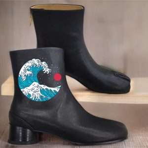 handpainted tabi ankle boots leather ankle winter boots women black (1)