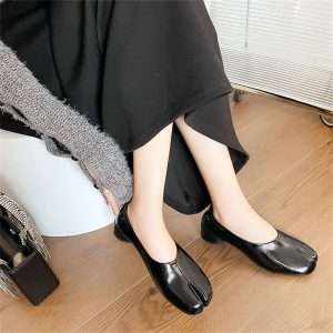 leather pumps tabi shoes split toe heel shoes black (1)