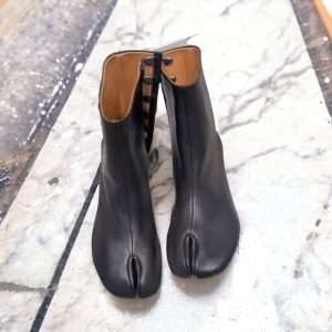 leather tabi ankle boots sheepskin split toe women winter boots black (1)