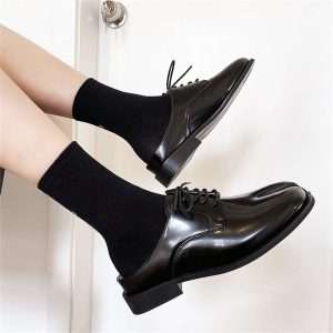 leather tabi mule open back shoes with laces black (1)