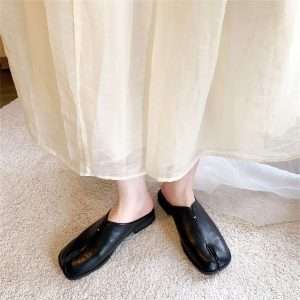 leather tabi mule split toes shoes open back for women black (1)