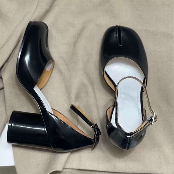 leather tabi pumps with strap heel split toe shoes women black (6)