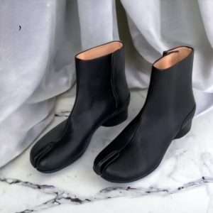 tabi ankle boots cowhide leather winter split toe shoes women black (1)