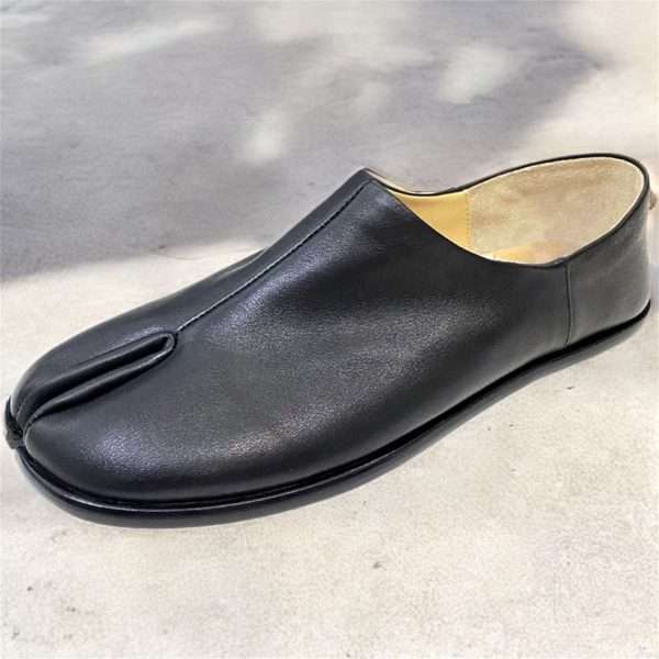 tabi ballet flat leather split toe shoes women black (3)