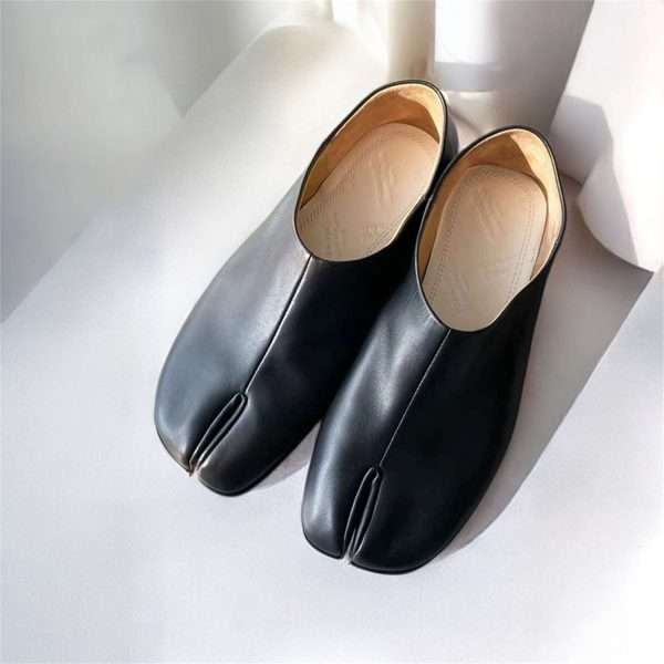 tabi ballet flat leather split toe shoes women black (4)