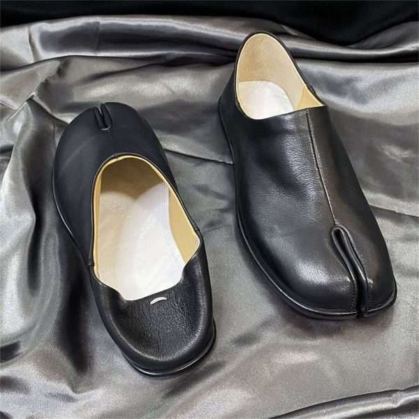 tabi ballet flat leather split toe shoes women black (5)
