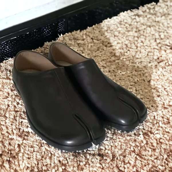 tabi ballet flat leather split toe shoes women black (6)