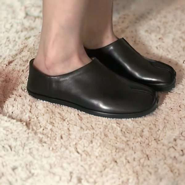 tabi ballet flat leather split toe shoes women black (7)