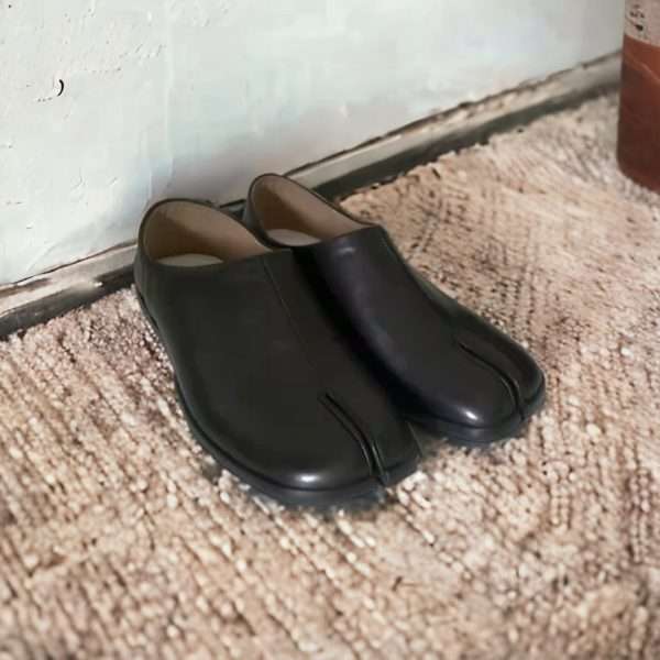 tabi ballet flat leather split toe shoes women black (8)