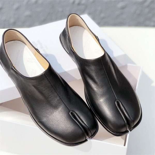 tabi ballet flat leather split toe shoes women black (9)
