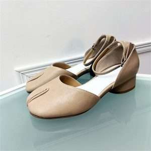 tabi heel pumps split toe shoes tan (1)