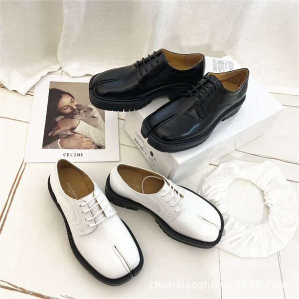 tabi lace up oxford split toes leather shoes men women white (4)