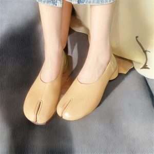 tabi leather pump split toe heel shoes tan (1)