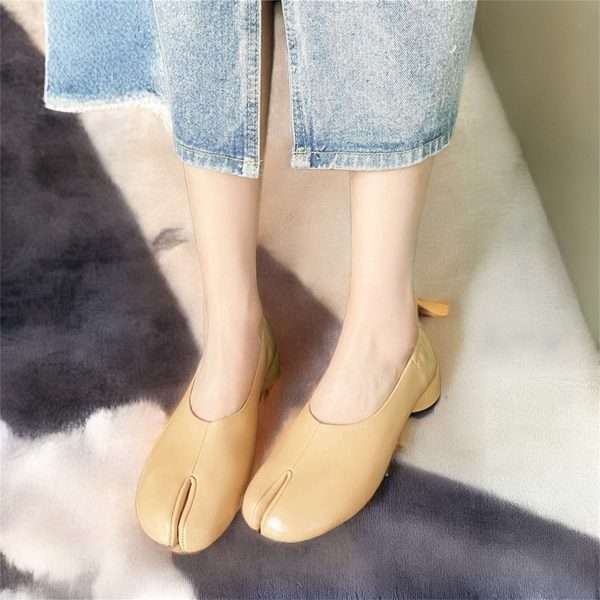 tabi leather pump split toe heel shoes tan (2)