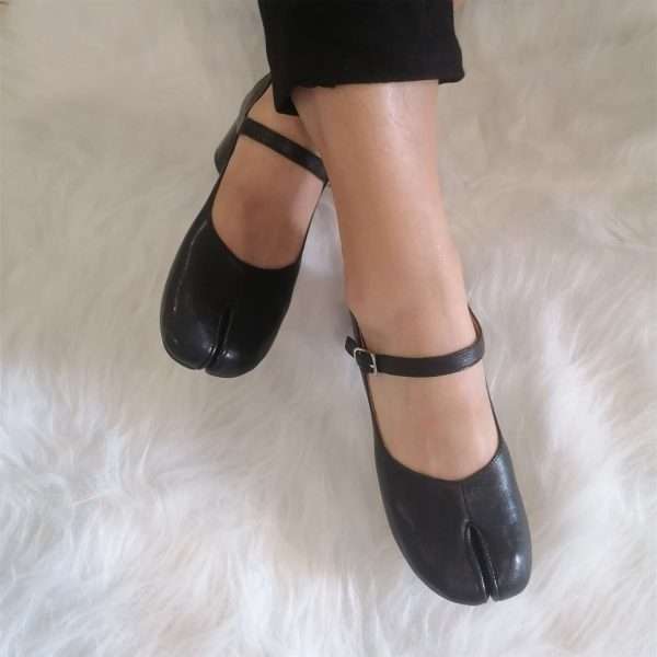 tabi mary jane split toe leather heel shoes women black (3)