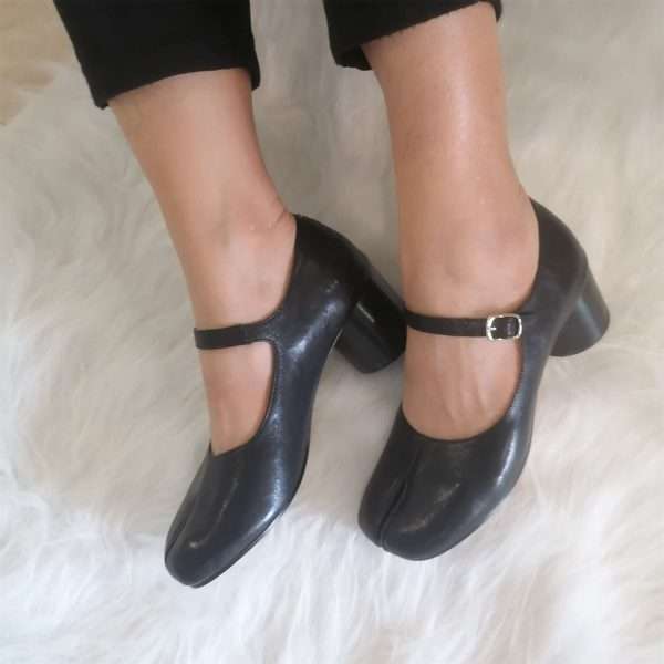 tabi mary jane split toe leather heel shoes women black (4)