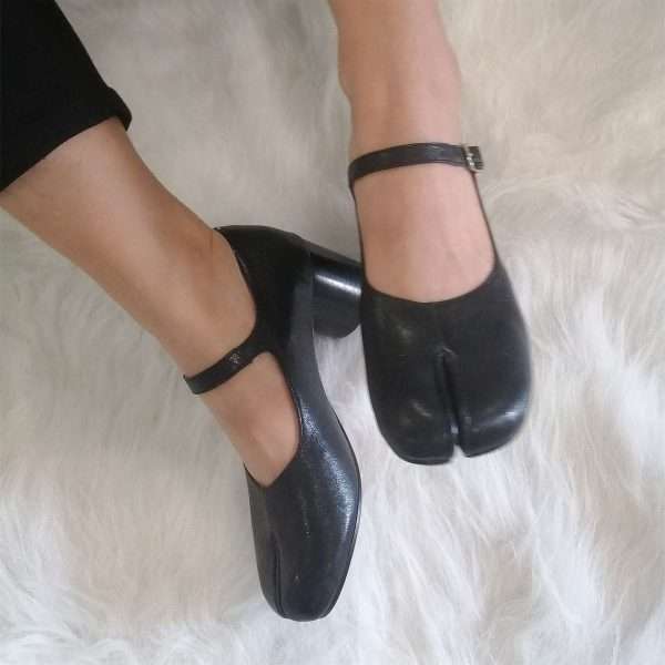 tabi mary jane split toe leather heel shoes women black (5)