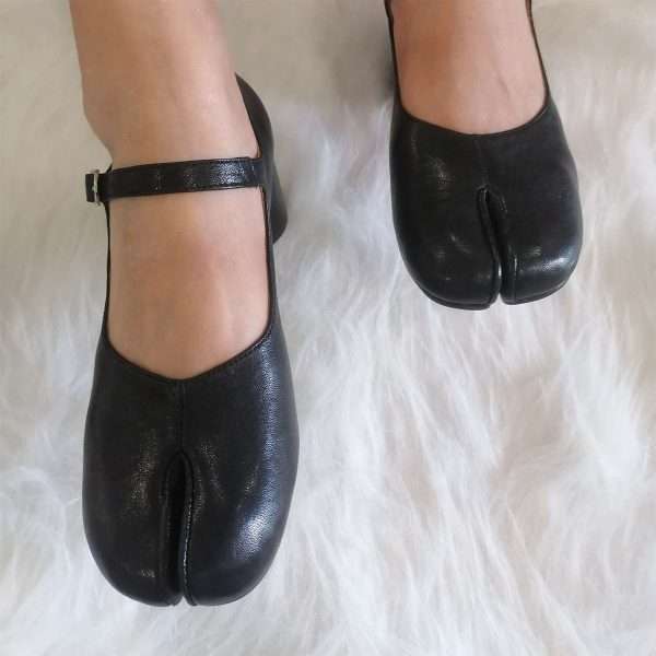 tabi mary jane split toe leather heel shoes women black (6)