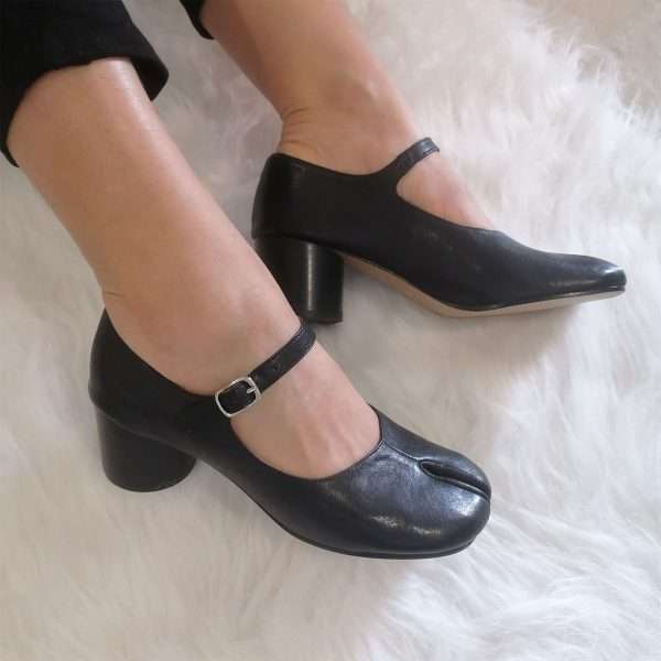 tabi mary jane split toe leather heel shoes women black (7)