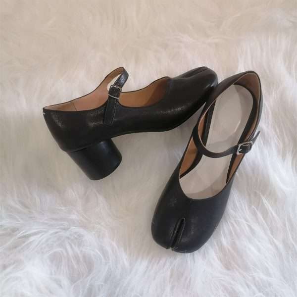 tabi mary jane split toe leather heel shoes women black (9)