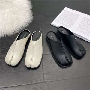tabi mules leather split toe open back shoes white (1)