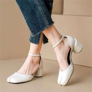 tabi split toes pumps strap heel shoes for women white (1)